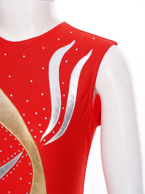 Kids Girls Sleeveless Metallic Shiny Rhinestones Gymnastics Leotard thumb