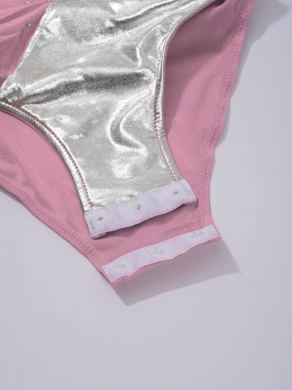 Kids Girls Sleeveless Metallic Shiny Rhinestones Gymnastics Leotard thumb