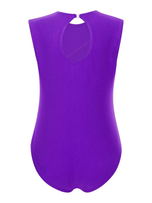 Kids Girls Sleeveless Metallic Shiny Rhinestones Gymnastics Leotard thumb