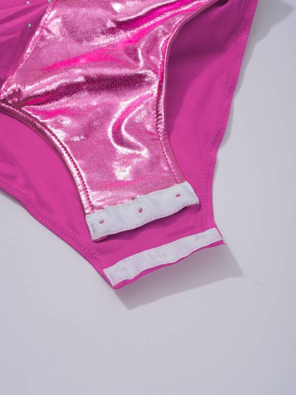 Kids Girls Sleeveless Metallic Shiny Rhinestones Gymnastics Leotard thumb