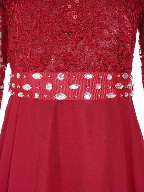 Kids Girls Lace and Chiffon Splicing Long Sleeves Prom Dress thumb