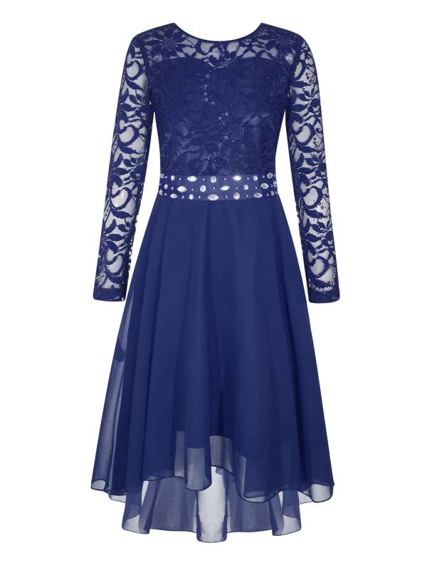Kids Girls Lace and Chiffon Splicing Long Sleeves Prom Dress thumb