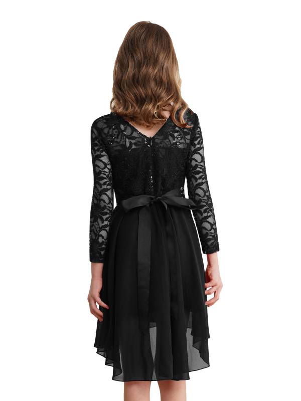 Kids Girls Lace and Chiffon Splicing Long Sleeves Prom Dress thumb