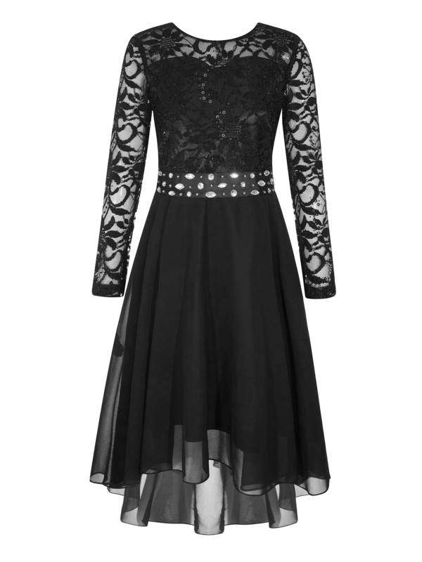 Kids Girls Lace and Chiffon Splicing Long Sleeves Prom Dress thumb