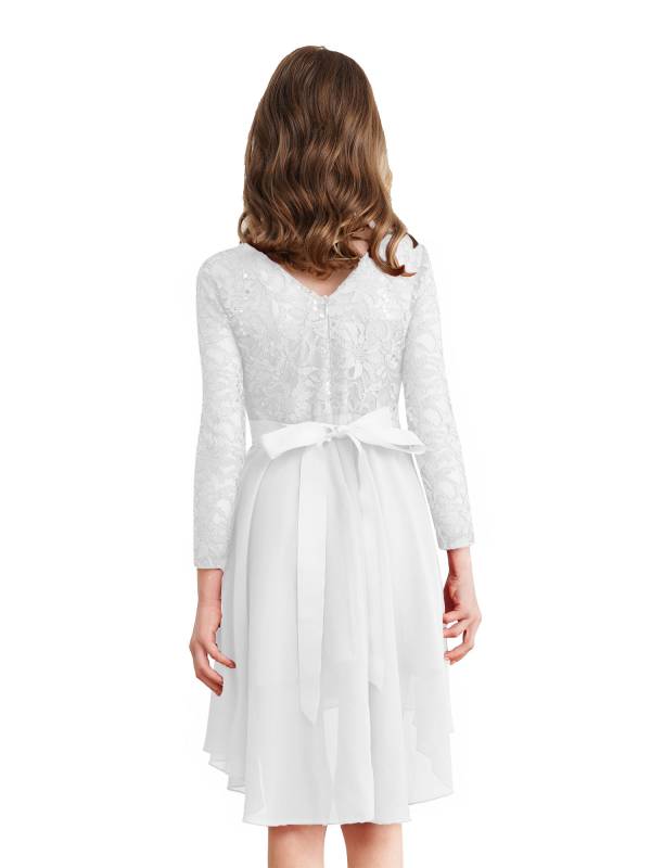 Kids Girls Lace and Chiffon Splicing Long Sleeves Prom Dress thumb