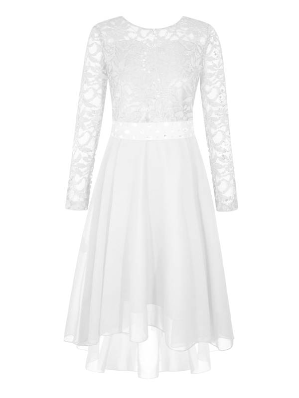 Kids Girls Lace and Chiffon Splicing Long Sleeves Prom Dress thumb