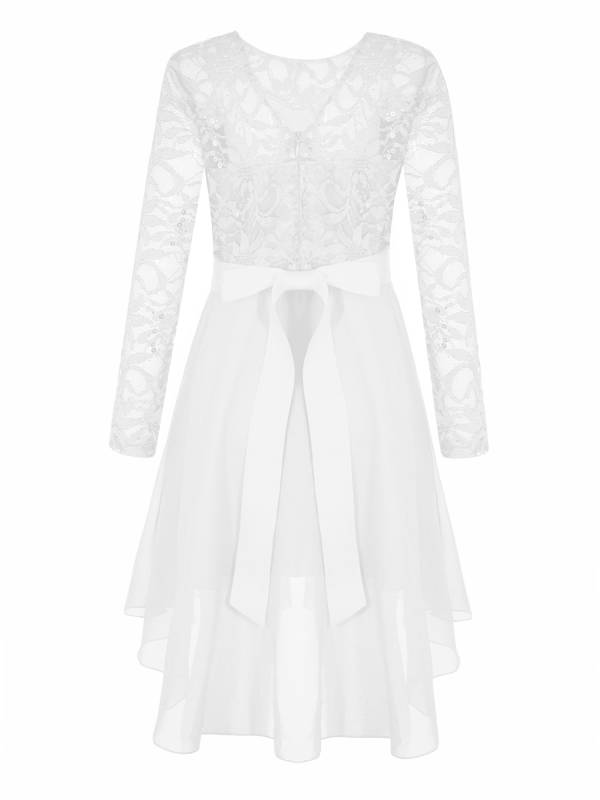 Kids Girls Lace and Chiffon Splicing Long Sleeves Prom Dress thumb