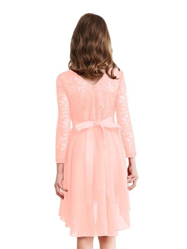 Kids Girls Lace and Chiffon Splicing Long Sleeves Prom Dress thumb