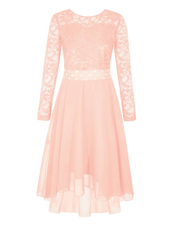Kids Girls Lace and Chiffon Splicing Long Sleeves Prom Dress thumb