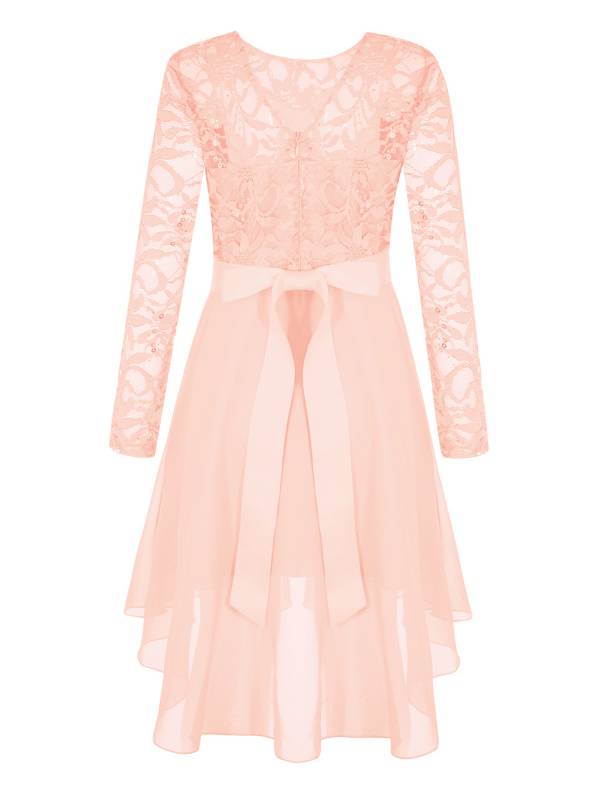 Kids Girls Lace and Chiffon Splicing Long Sleeves Prom Dress thumb