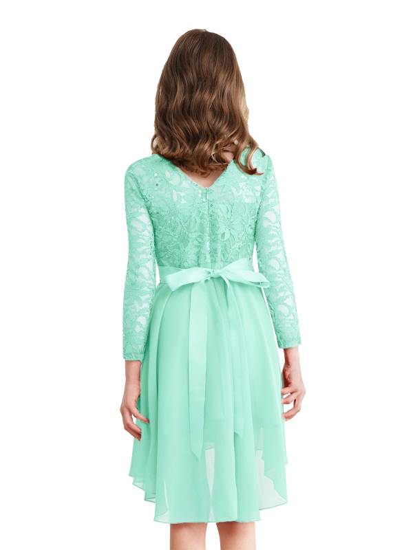 Kids Girls Lace and Chiffon Splicing Long Sleeves Prom Dress thumb