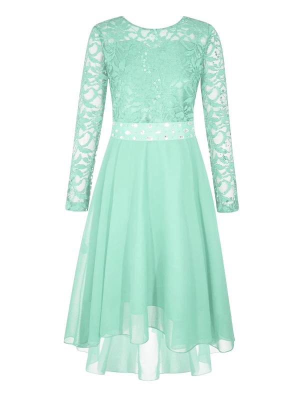 Kids Girls Lace and Chiffon Splicing Long Sleeves Prom Dress thumb