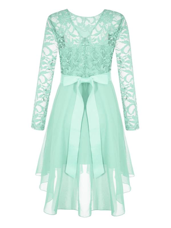 Kids Girls Lace and Chiffon Splicing Long Sleeves Prom Dress thumb