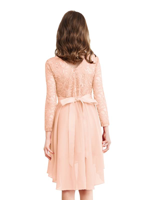 Kids Girls Lace and Chiffon Splicing Long Sleeves Prom Dress thumb