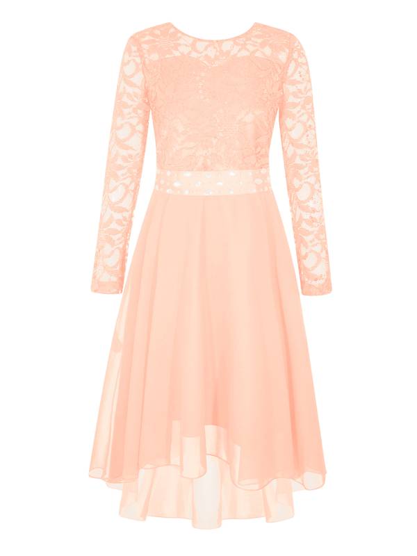 Kids Girls Lace and Chiffon Splicing Long Sleeves Prom Dress thumb