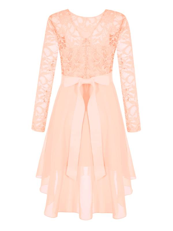 Kids Girls Lace and Chiffon Splicing Long Sleeves Prom Dress thumb