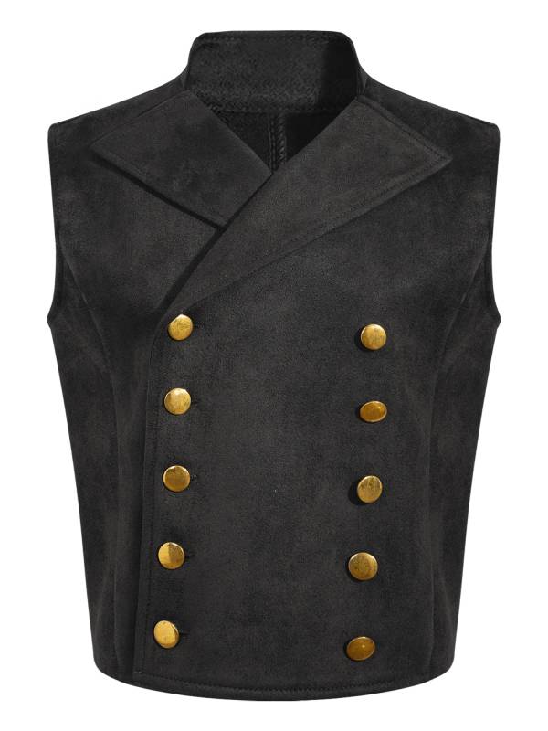 Boys Medieval Vintage Double Breasted Gothic Steampunk Waistcoat thumb