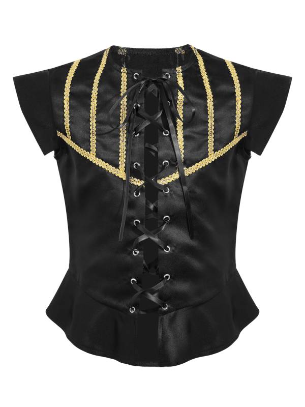 Kids Boys Medieval Renaissance Steampunk Costume Short Sleeve Lace-up Vest thumb