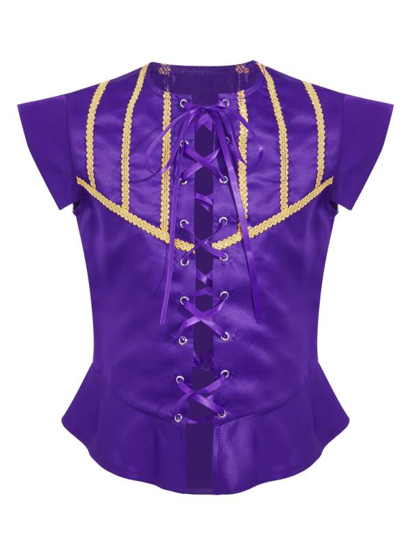 Kids Boys Medieval Renaissance Steampunk Costume Short Sleeve Lace-up Vest thumb