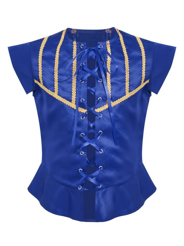Kids Boys Medieval Renaissance Steampunk Costume Short Sleeve Lace-up Vest thumb