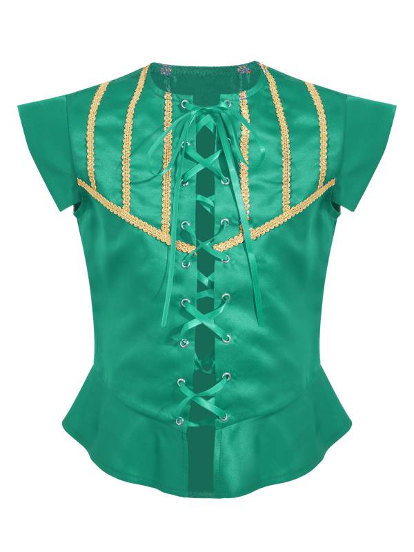 Kids Boys Medieval Renaissance Steampunk Costume Short Sleeve Lace-up Vest thumb