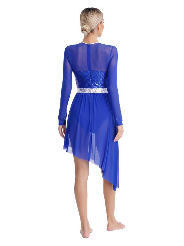 Women Sparkly Sequins Long Sleeve Lyrical Dance Dress thumb