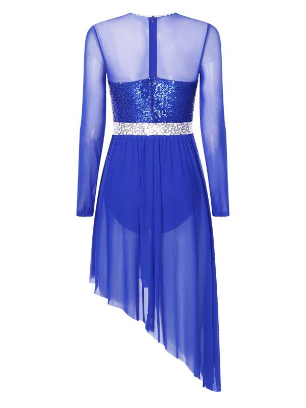Women Sparkly Sequins Long Sleeve Lyrical Dance Dress thumb