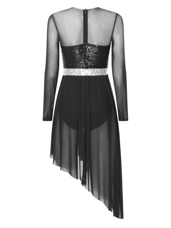Women Sparkly Sequins Long Sleeve Lyrical Dance Dress thumb