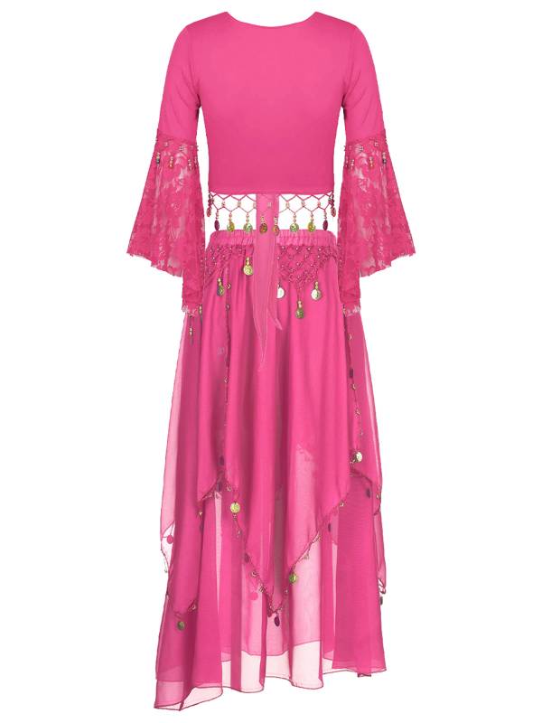 Women 2pcs Tassel Belly Dance Top with Skirts Set thumb
