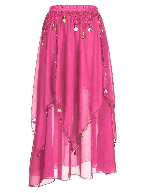 Women 2pcs Tassel Belly Dance Top with Skirts Set thumb