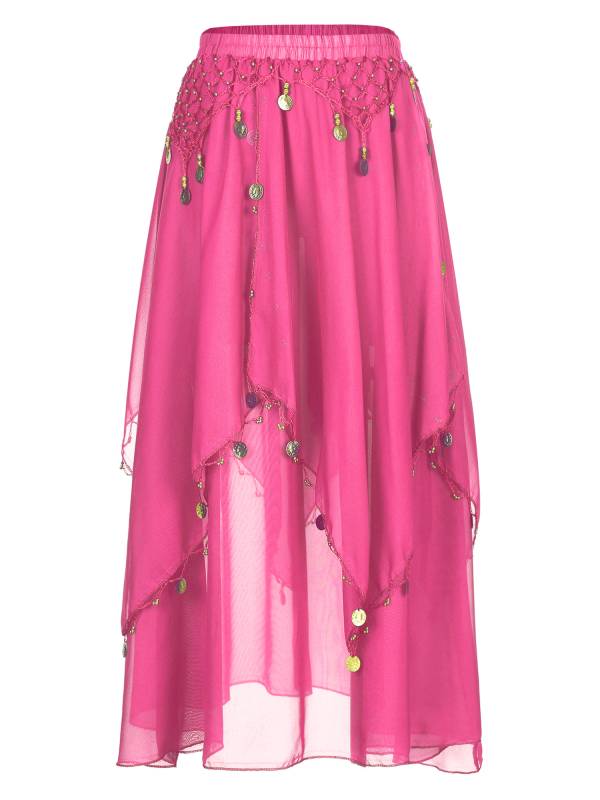 Women 2pcs Tassel Belly Dance Top with Skirts Set thumb