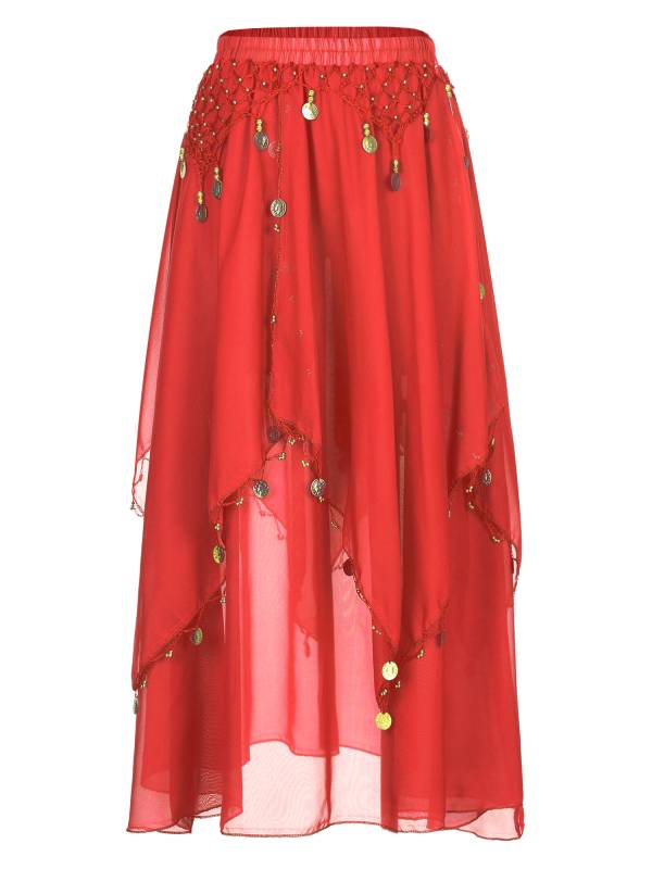 Women 2pcs Tassel Belly Dance Top with Skirts Set thumb