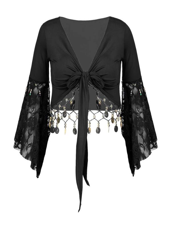 Women 2pcs Tassel Belly Dance Top with Skirts Set thumb