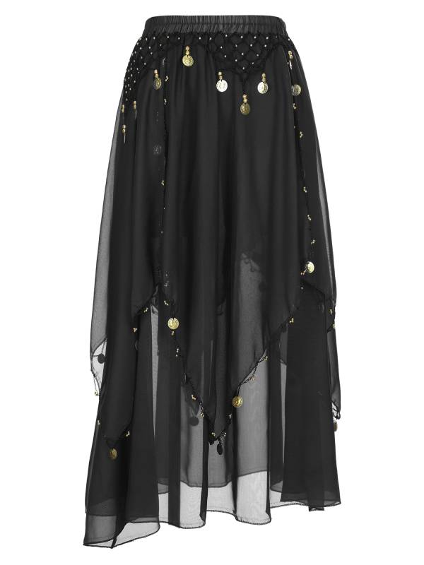 Women 2pcs Tassel Belly Dance Top with Skirts Set thumb