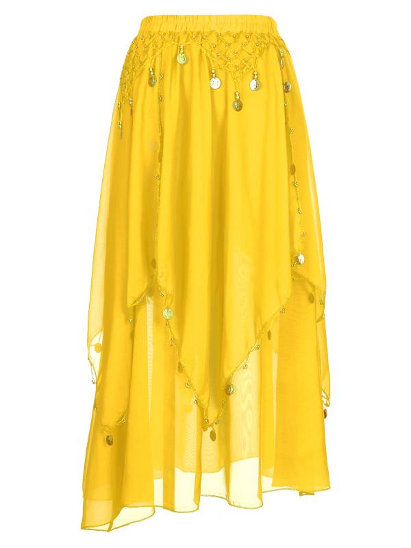 Women 2pcs Tassel Belly Dance Top with Skirts Set thumb