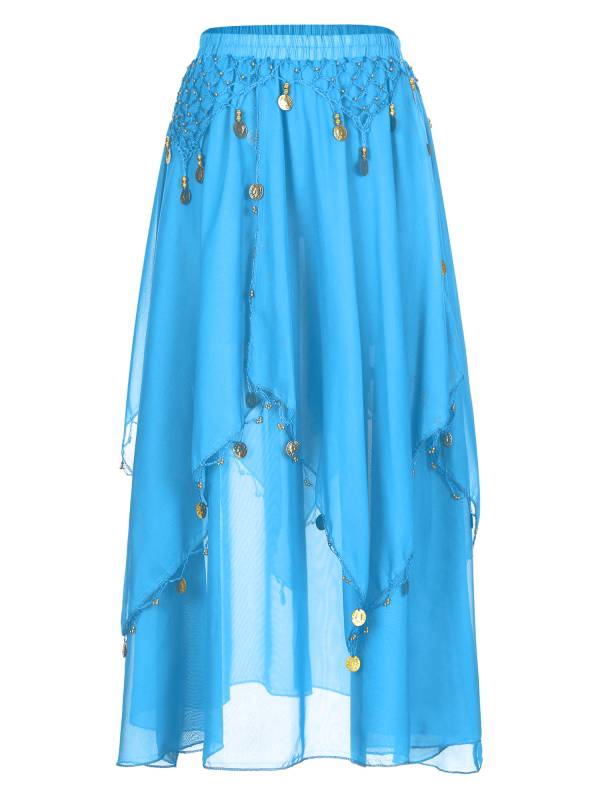 Women 2pcs Tassel Belly Dance Top with Skirts Set thumb