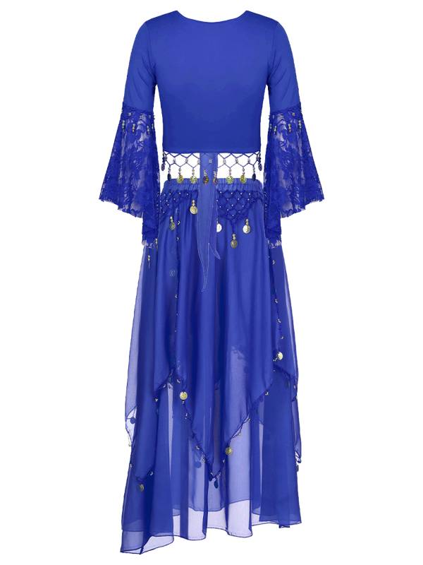 Women 2pcs Tassel Belly Dance Top with Skirts Set thumb