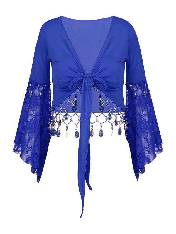 Women 2pcs Tassel Belly Dance Top with Skirts Set thumb