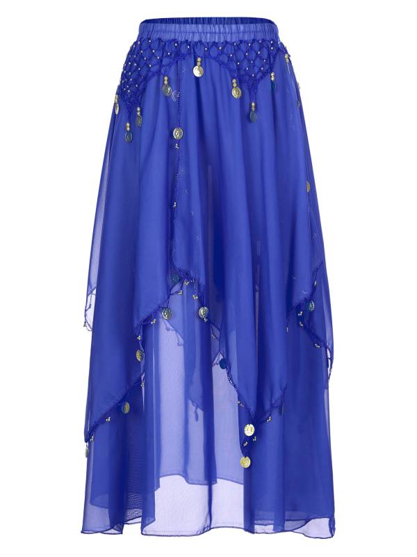 Women 2pcs Tassel Belly Dance Top with Skirts Set thumb