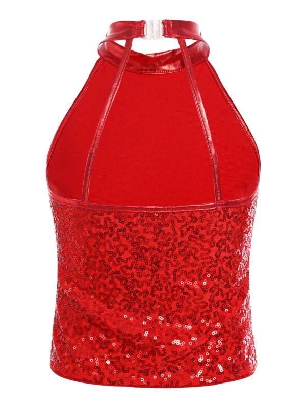 Kids Girls Sequin Sleeveless Jazz Dance Crop Top thumb