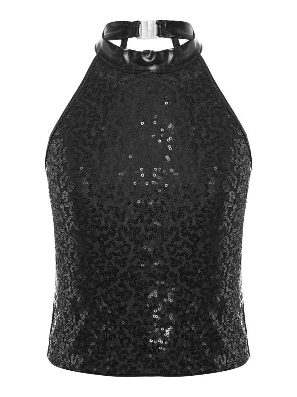 Kids Girls Sequin Sleeveless Jazz Dance Crop Top thumb
