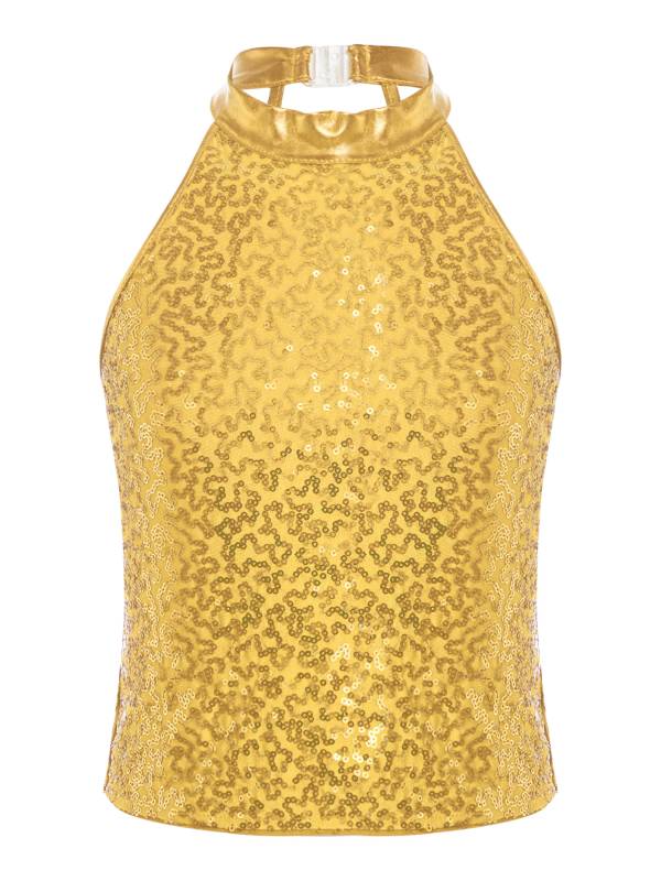 Kids Girls Sequin Sleeveless Jazz Dance Crop Top thumb
