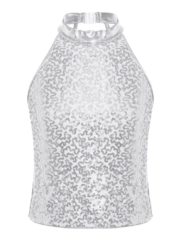 Kids Girls Sequin Sleeveless Jazz Dance Crop Top thumb