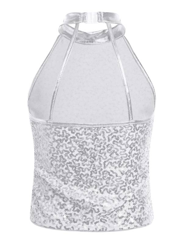 Kids Girls Sequin Sleeveless Jazz Dance Crop Top thumb