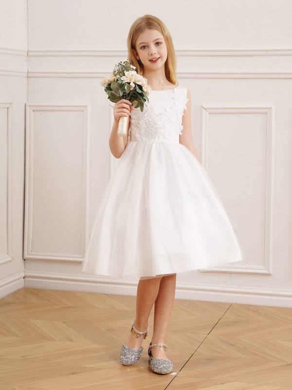 Kids Girls Embroidery Ball Gown Sleeveless Backless Flower Girl Dress thumb