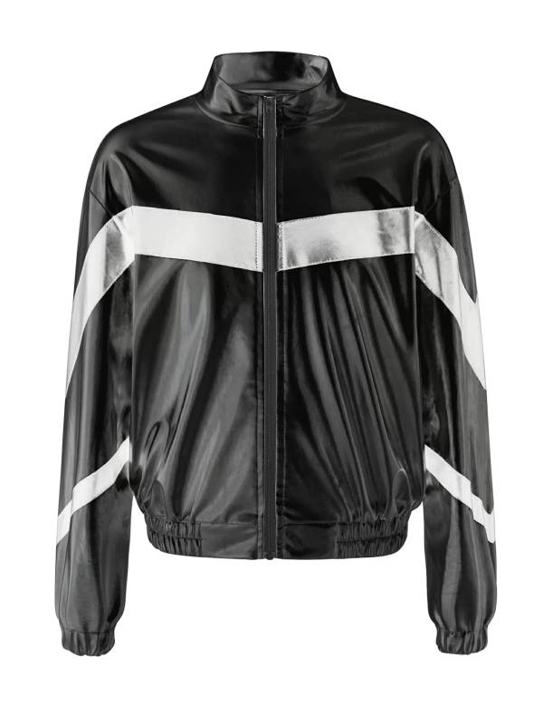 Kids Girls Metallic Glossy Zipper Jacket Coat thumb