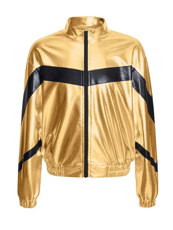 Kids Girls Metallic Glossy Zipper Jacket Coat thumb