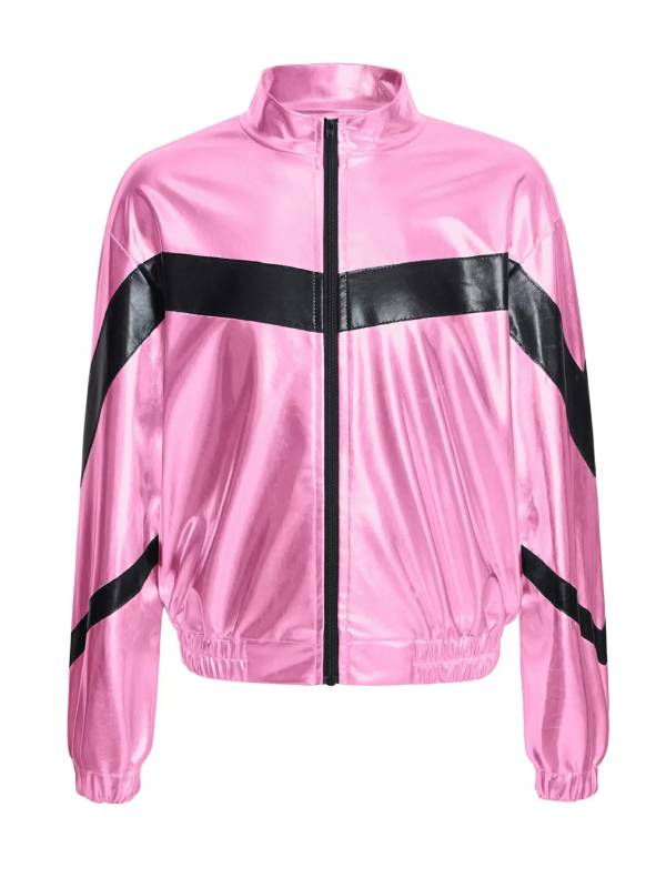 Kids Girls Metallic Glossy Zipper Jacket Coat thumb