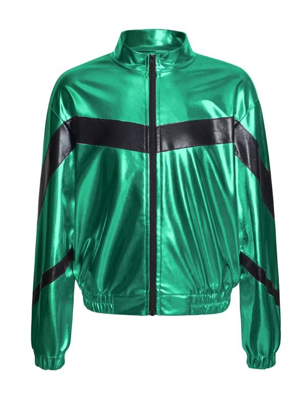 Kids Girls Metallic Glossy Zipper Jacket Coat thumb