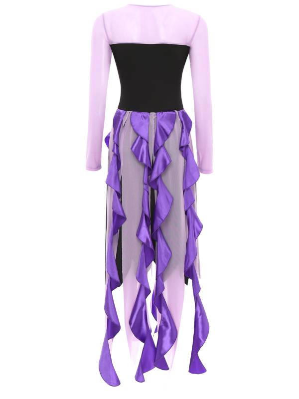 Women Halloween Witch Costume Mesh Long Sleeve Asymmetrical Dress thumb